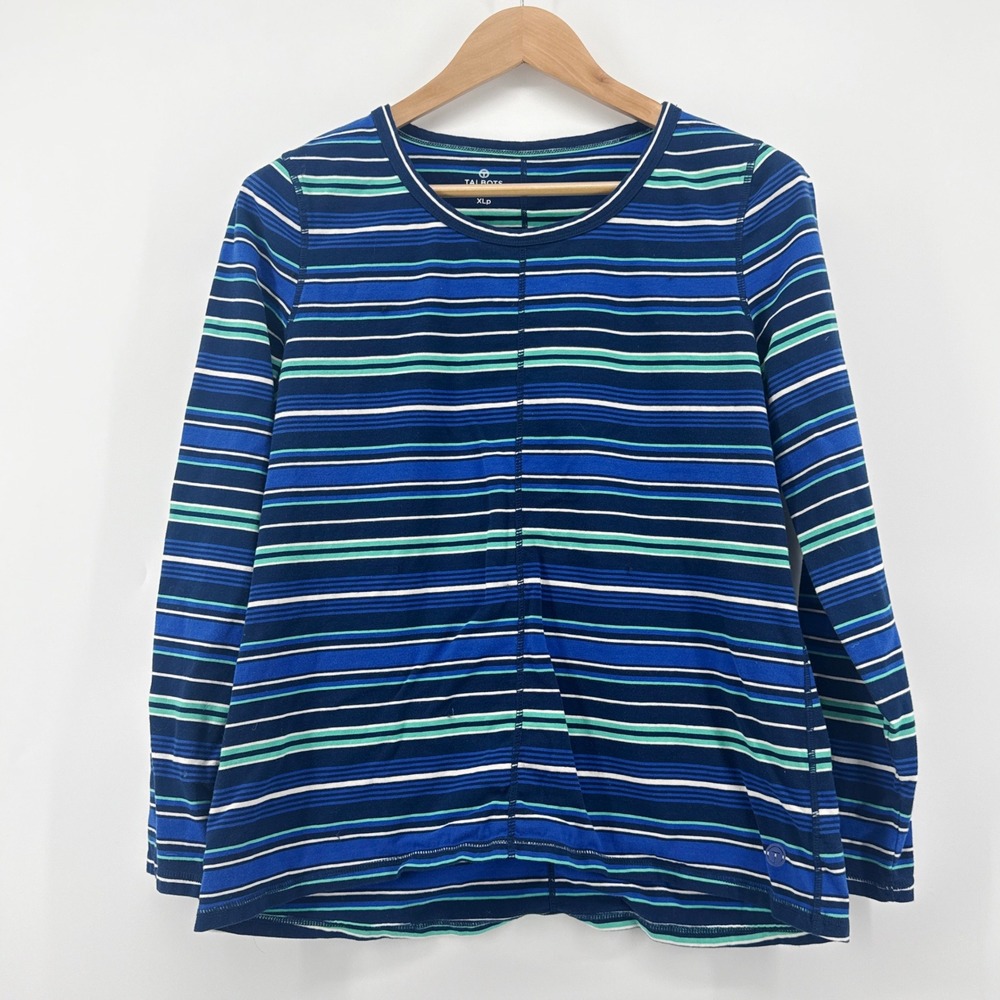Talbots Womens Striped Long‎ Sleeve Top XLP Plus Size Blue Green Casual Tee